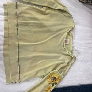 Green Sweatshirt with Sunflower Embroidery